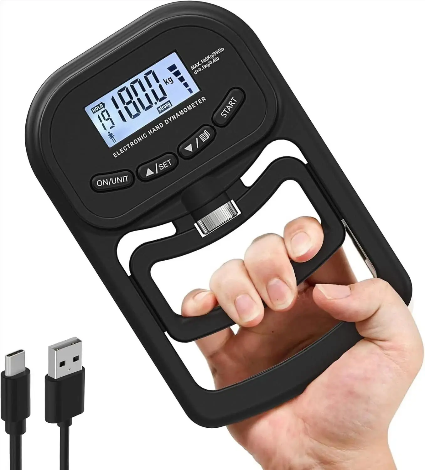 396lbs / 180kg Grip Strength Tester Trainer -Dynamometer Handgrip Measurer Meter Hand Gripper Strengthener Adjustable Hand Gripper