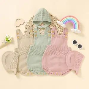 Baby Knit Suspender Romper, Newborn Outfit, Soft Breathable Cotton Baby Jumpsuit, Cute Infant Overall Outfit for Photoshoot & Baby Shower Gift