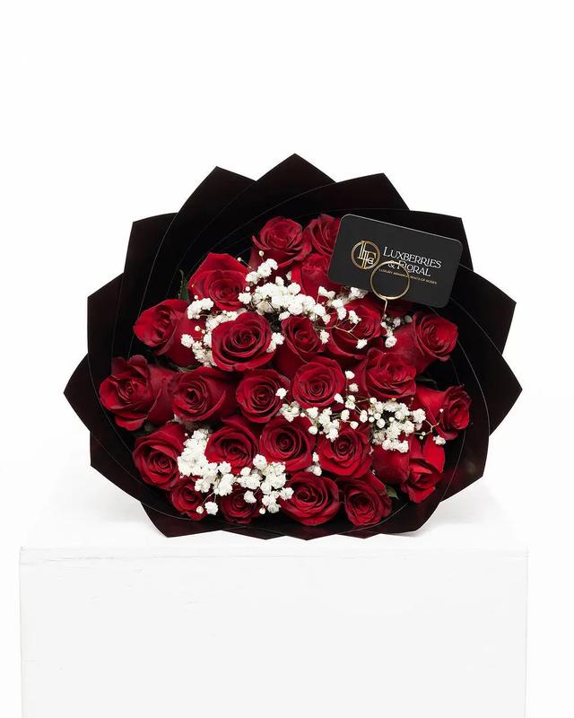 25 Roses + Baby’s Breath Bouquet