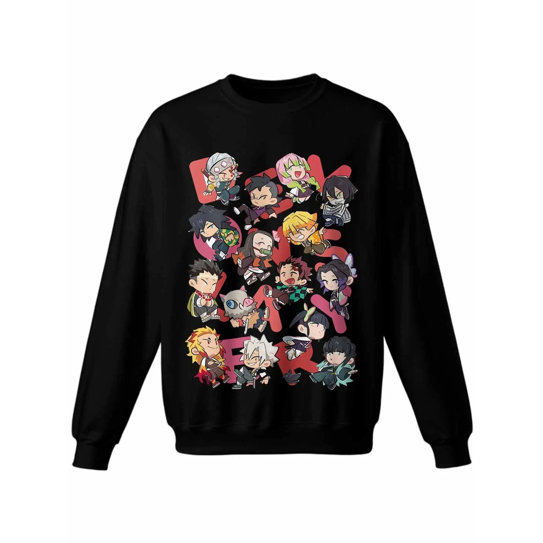 Women's Demon Slayer Cartoon Round Neck Pullover Sweatshirt Tops - Comfortable Casual Loose-Fit Long-Sleeve, Soft Polyester-Cotton Blend, Anime-Inspired Athletic Outfit, Everyday Work Party Activewear