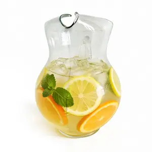 Libbey Acapulco Large Glass Pitcher Set of 2, 89 Oz, Clear, Tall Bubble Glass Pitchers with Handle, Modern Drink Pitchers for Iced Tea, Punch and More