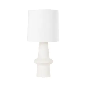 Modern Ramapo Table Lamp in All-White with Ceramic Pale Flax Base - Clean Lines and Sleek Silhouette