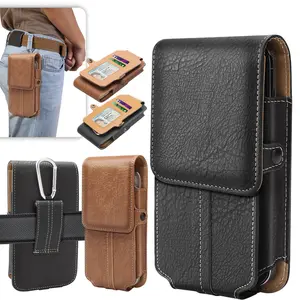 Cell Phone Pouch Case Waist Holster Vertical Leather Holder with Belt Clip Loop Travel Essentials Versatile Bag