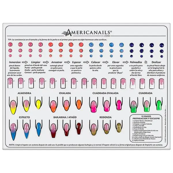Americanails Silicone Instructional Mat - Easy-to-Clean Manicure Tool for Acrylic Nails Techniques, Nail Care Accessory