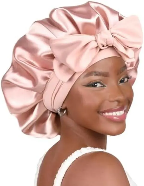 YANIBEST Silk Satin Bonnet Adjustable Double Layer Sleep Cap for Curly Hair
