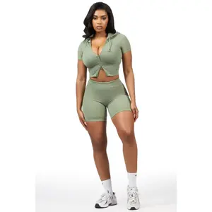Tocsha Olive Zip Up Active Bike Short Set