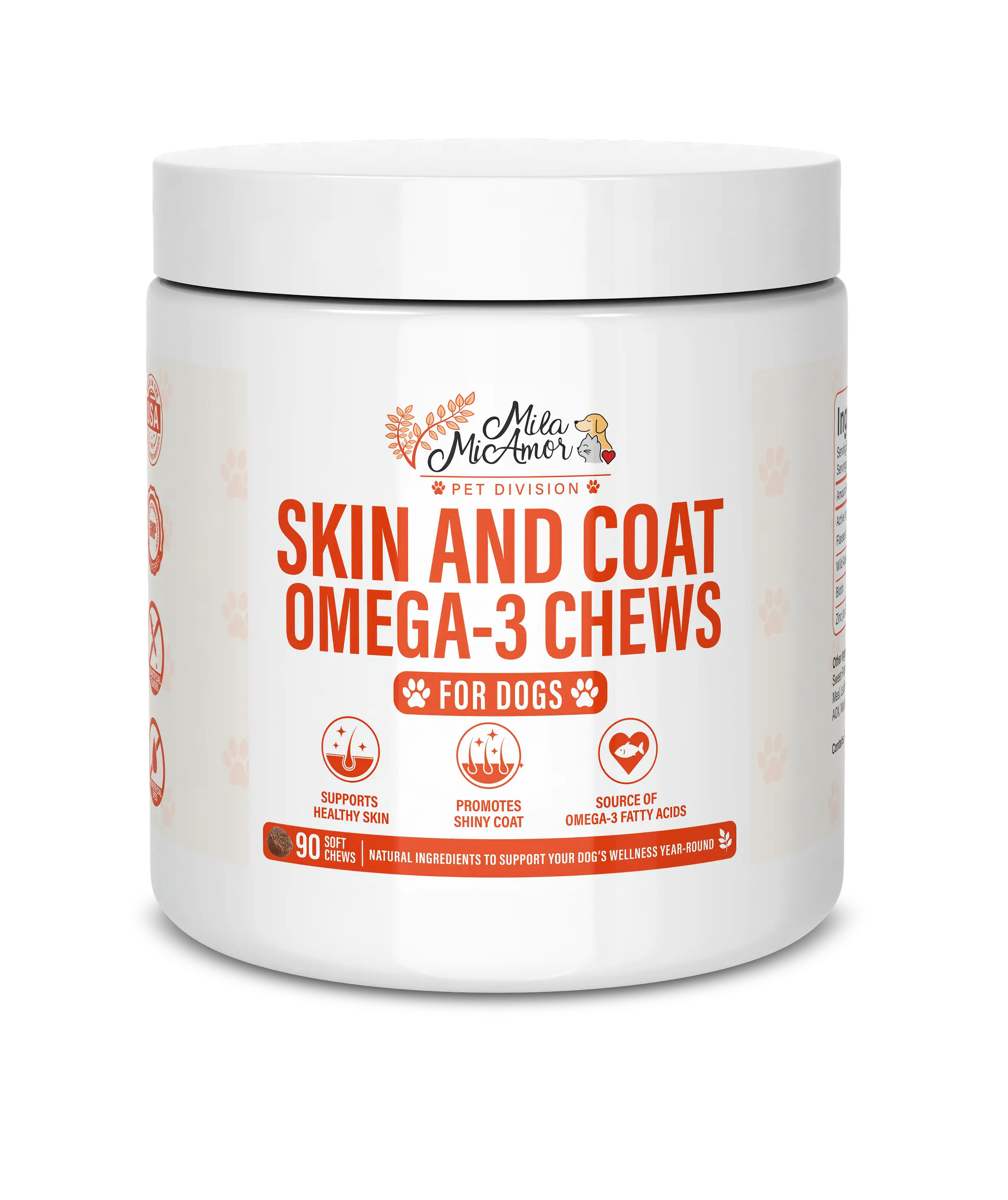 Skin & Coat Omega-3 Chews for Dogs – Healthy Skin & Shiny Coat Support – Source of Omega-3 Fatty Acids – Natural Ingredients – 90 Soft Chews