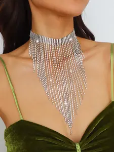 1pc/Women's Rhinestone Scarf Necklace Set, Elegant Party Jewelry Accessory, Sparkling Crystal Design, Perfect for Weddings & Special Occasions