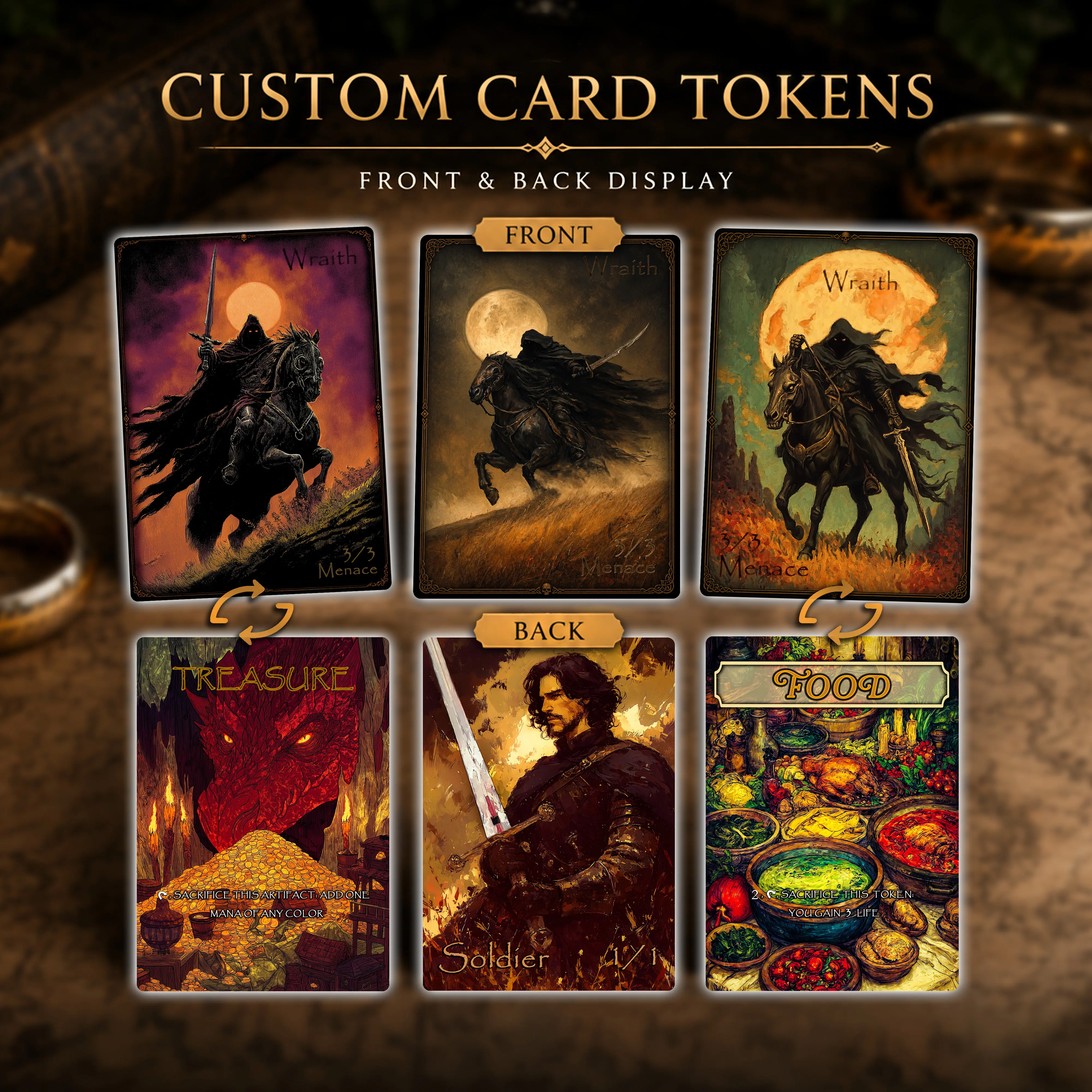 MTG tokens, LOTR token Proxies, Wraith tokens, Smaug Treasure Token, Double-Sided, Custom Magic The Gathering Tokens, Commander Accessories