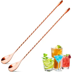 2 Pcs 12 Inches Bar Spoon, Long Handle Mixing Stirrers for Drink, Stainless Steel Bar Cocktail Shaker Spoon (Rose Gold)