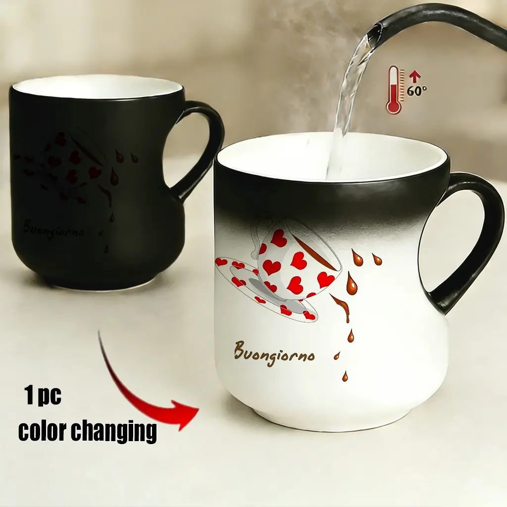 Color Changing Mug, Heart Handle Thermosensitive Ceramic Coffee Tea Beverage Mug, 11oz/330ML, Perfect for Mother's Day, Father's Day, Party Gift, Funny Mugs, Drinkware