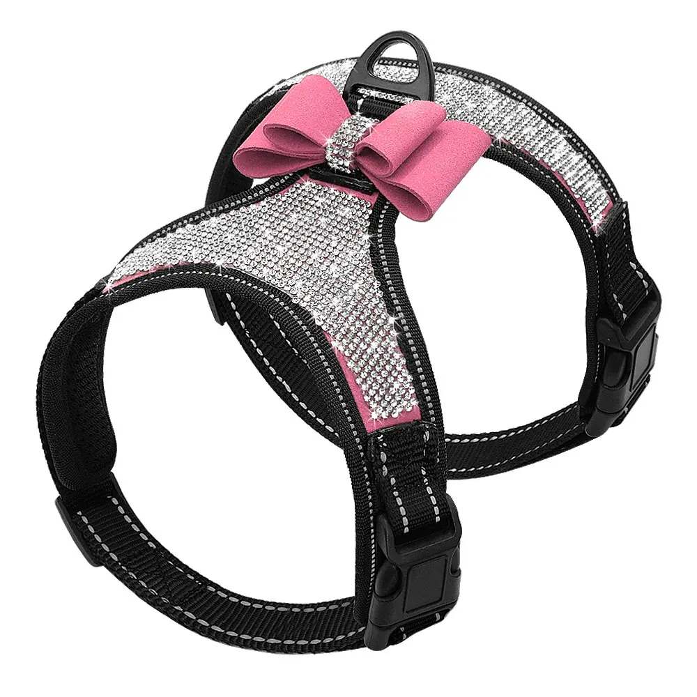 Rhinestone Decor Pet Harness with Bow, Adjustable Breathable Dog Vest Harness, Soft and Lightweight Cat Chest Sling, Pet Supplies, Dog Stuff, Harness Straps, Puppy Harness, Frenchie Harness