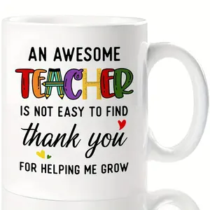 1pc, Awesome Teacher Coffee Mug, 11oz Porcelain Coffee Cups, Thank You For Helping Me Grow Water Cups, Summer Winter Drinkware, Birthday Gifts, Holiday Gifts, Thanksgiving Gifts, Christmas Gifts