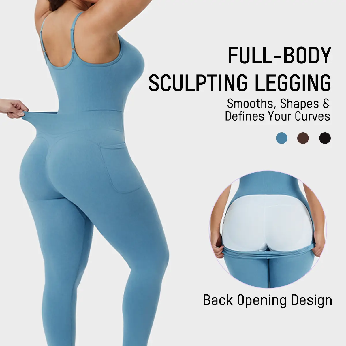 SHECURVE Easyslide Bathroom Friendly Shapewear Legging Bodysuit Faja for Women Full Body Sculpting Tummy Control Butt Lifter Deep V Front Zip with Pockets Removable Pads & Adjustable Straps for Fall Winter Outfits