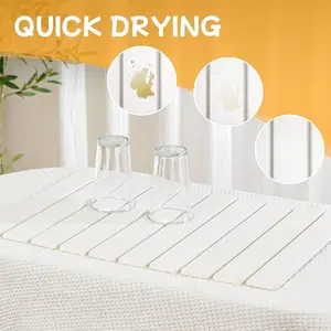 Stone Drying Mat for Kitchen – Large Foldable Absorbent Diatomaceous Earth Mat, Quick-Dry Dish & Bottle Drainer for Countertops & Bathroom