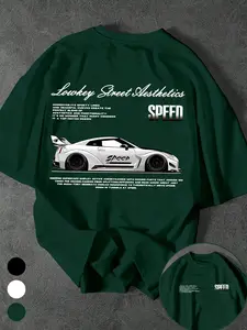 Men's Car Culture Loose Fit Short Sleeve T-Shirt, Street Style Car Print, Comfortable Breathable, Multi-Color Options, Casual Wear