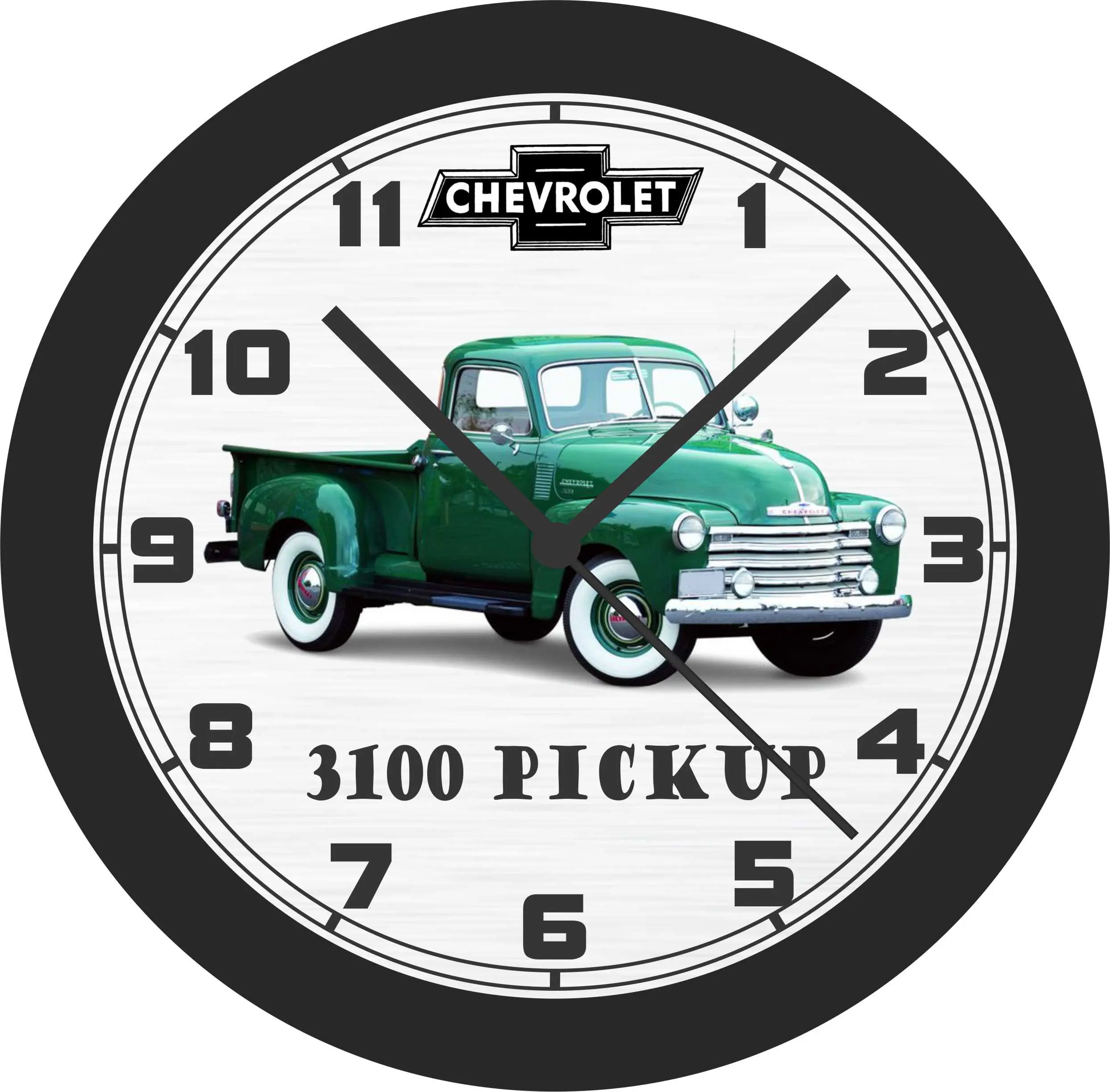 www.jimsclassicclocks.com Vintage Round Battery-Operated Wall Clock, 1947-1955 Chevy 3100 Pickup Truck Neon Glass Photo Print, Acrylic Metal Build - Ideal for Home, Garage Room Decor, Non-Rechargeable Wall Clocks, Car-Shaped Wall Clocks