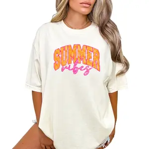 Summer Vibes Comfy Tee for Women and Teens - Summer Graphic T-Shirt - Vacation Shirt - Beach Tee