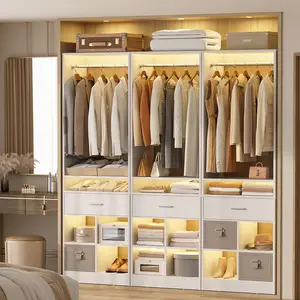 25" W Freestanding Closet System with Wood Drawer & 4 Cubby Storage, 2FT Walk-in Closet Organizer Systerm Warfrobe with Hanging Rod, Easy Assembly Wardrobe Organizer