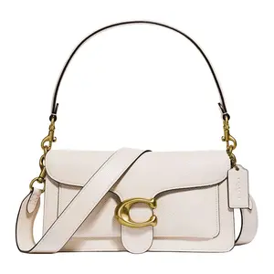 COACH Tabby 26 Logo Polished Pebbled Leather Dionysus Crossbody Bag for Women, Medium, White