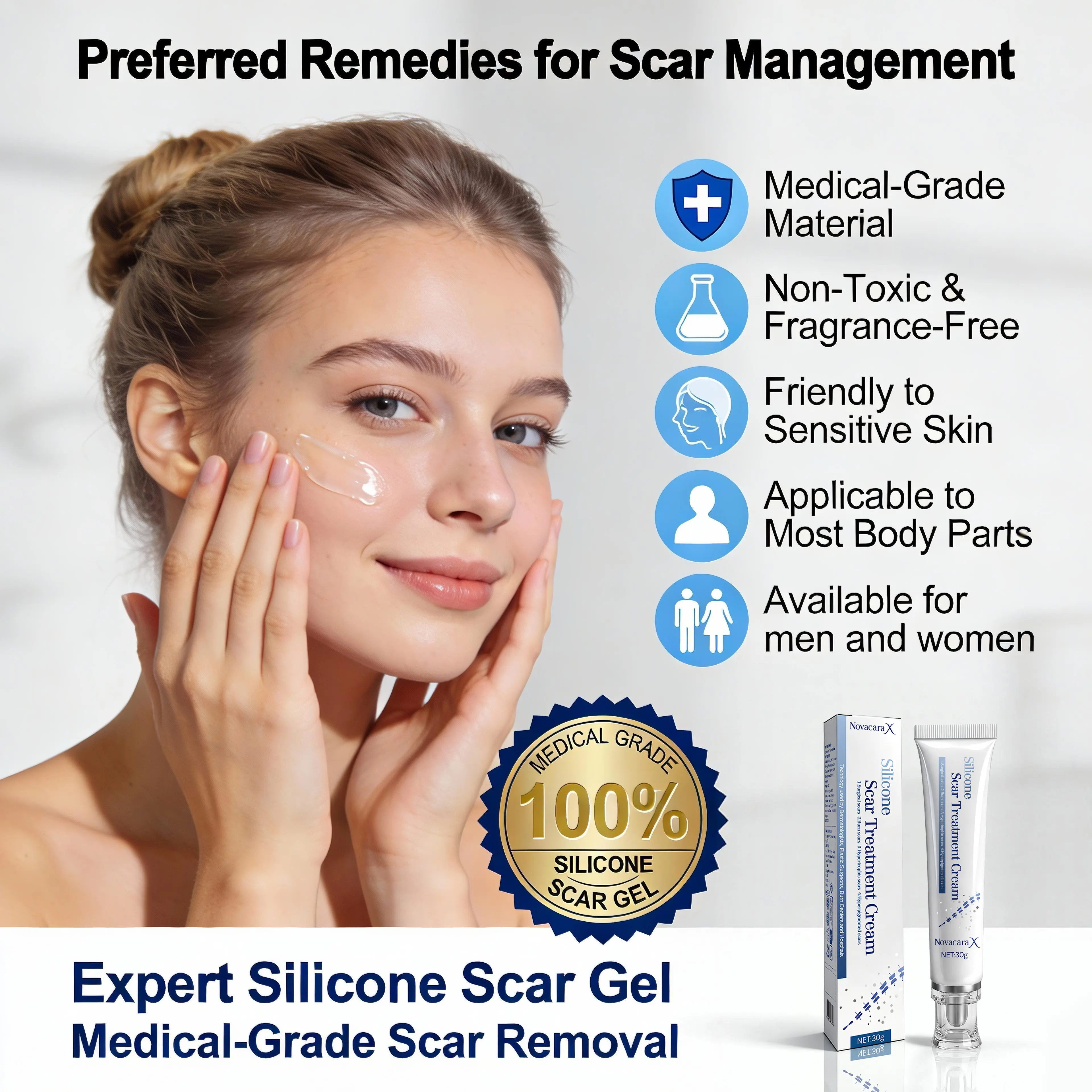 NovacaraX Advanced Silicone Scar Gel Professional Skin Smoothing