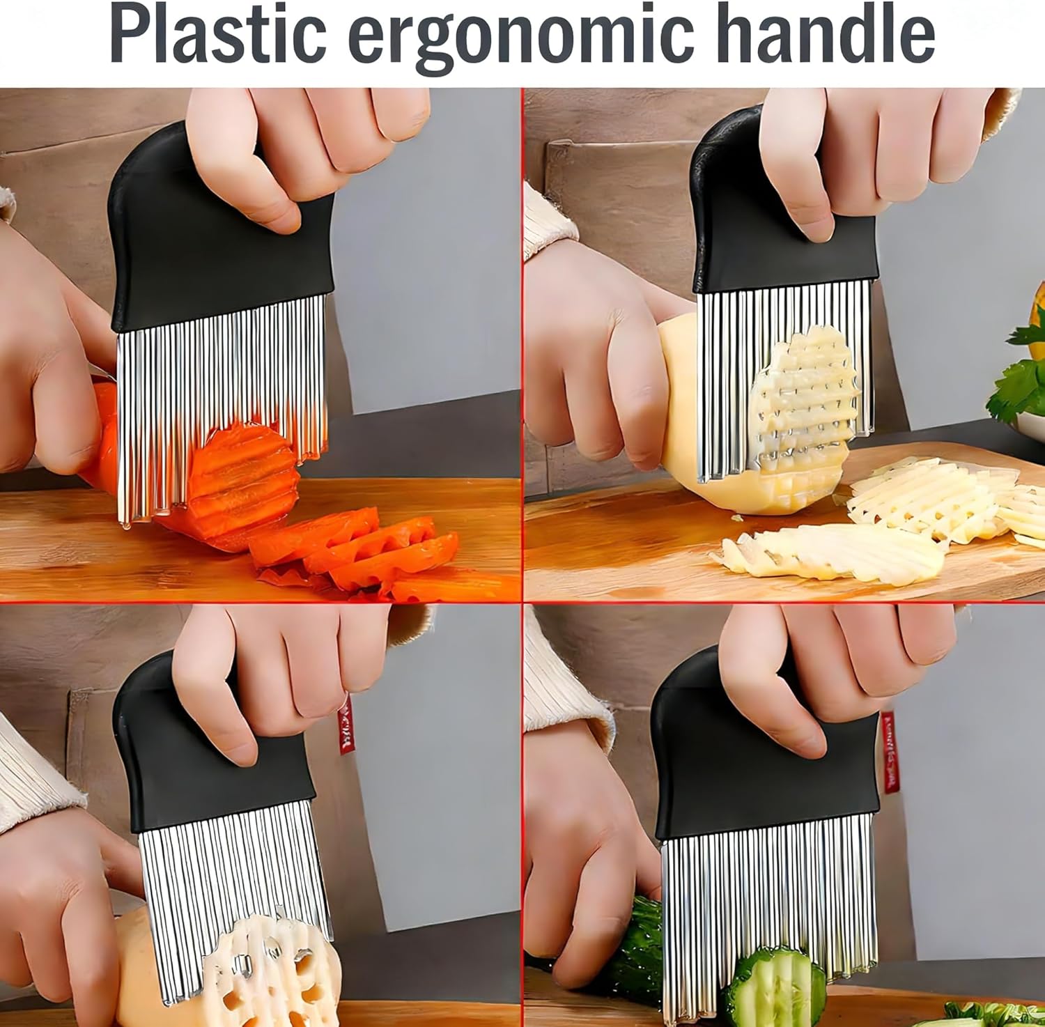 Stainless Steel Crinkle Cutter Knife – Wavy French Fry Slicer for Vegetables, Fruits & Decorative Food Prep