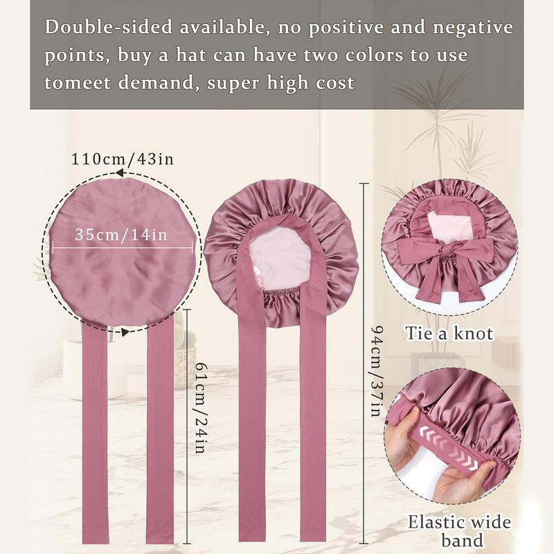 AWAYTR Silk Bonnet for Sleeping Women 100% Mulberry Silk Bonnets Double Layered Night Cap with Tie Band Reversible Hair Bonnet Sleeping Hair Wrap Pink Haircare Cap Heatless