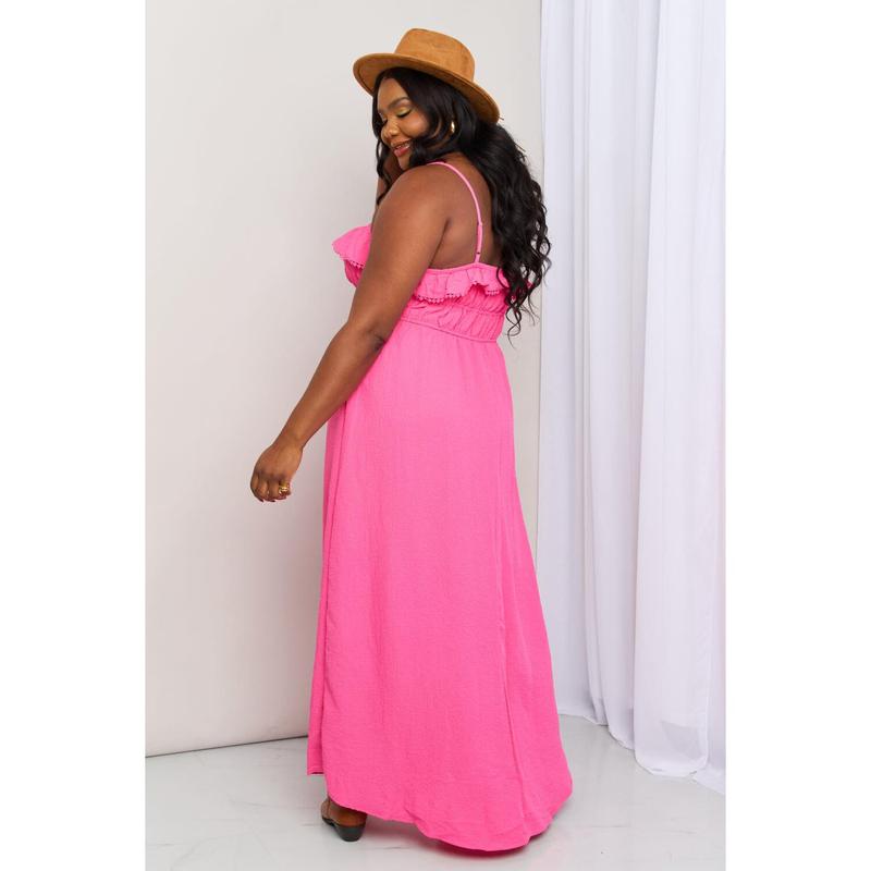 White Birch What In Carnation Full Size Shirred Sleeveless Dress