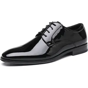 Mens Classic Formal Oxford Lace-up Faux Patent Leather Shoe for Men Business Wedding Suit Tuxedo Dress Shoes