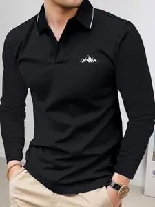 Men's lightweight spring & autumn mountain print long sleeve t-shirt / polo shirt fashion casual sportswear suitable for running, golf, fishing & other outdoor activitiesGreat gift for husband or boyfriend.