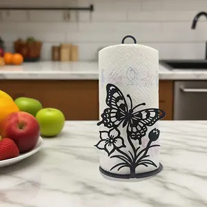 Metal Butterfly Flower Tissue Holder, Suitable for Kitchen, Home Office, Dining Table, Bathroom Rustic Style, No Installation Required Ready-to-Use Paper Roll Holder
