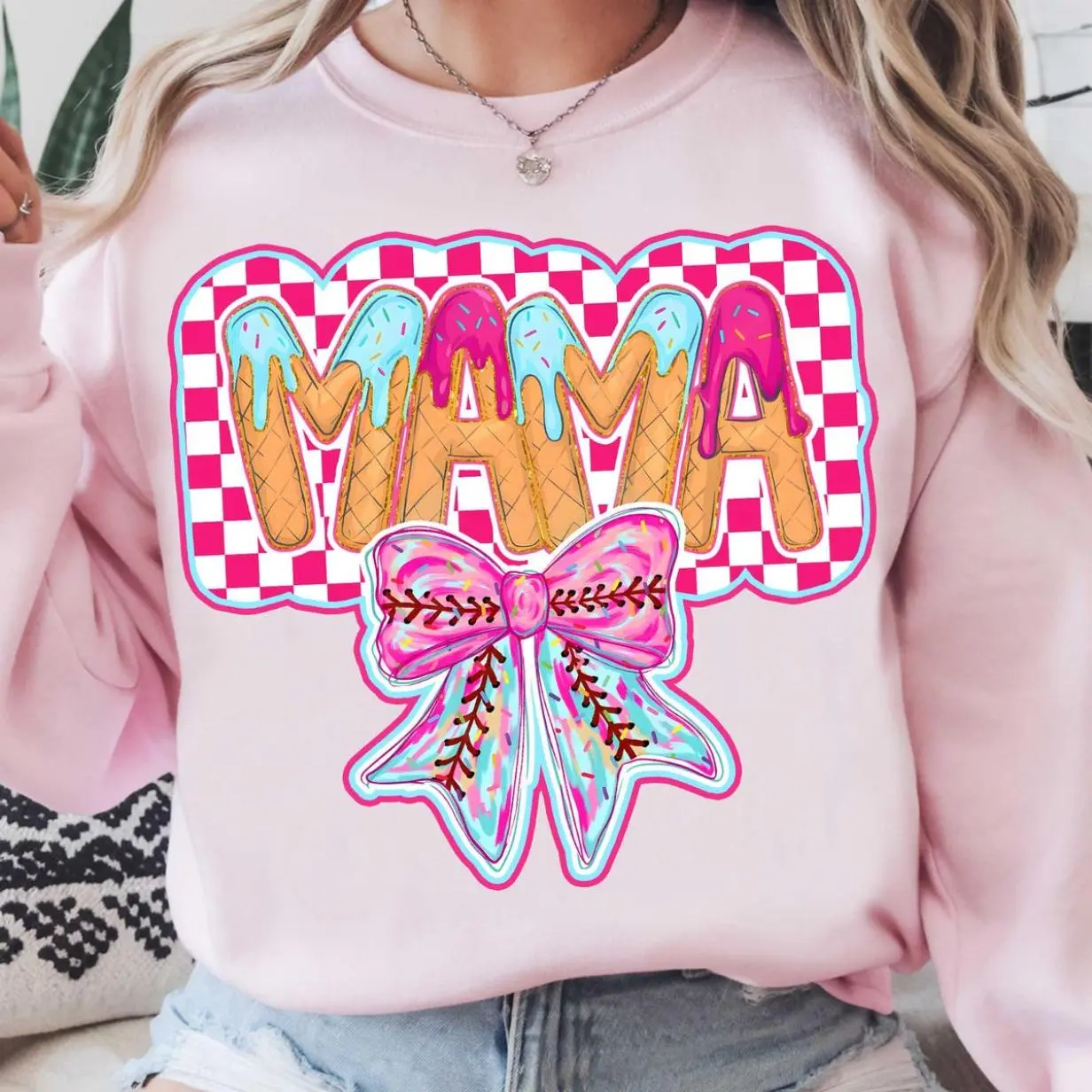 Checkered Baseball Ice Cream Drip Shirt, Baseball Mama Drip Shirt, Brushstroke Baseball Coquette, Baseball Mama Bow Shirt