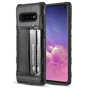 Case for Galaxy S10, [Black] Nakedcellphone Rugged Flexible TPU Cover Skin [with Vegan Leather Wallet Credit Card ID Slots] for Samsung Galaxy S10 Phone (SM-G973)