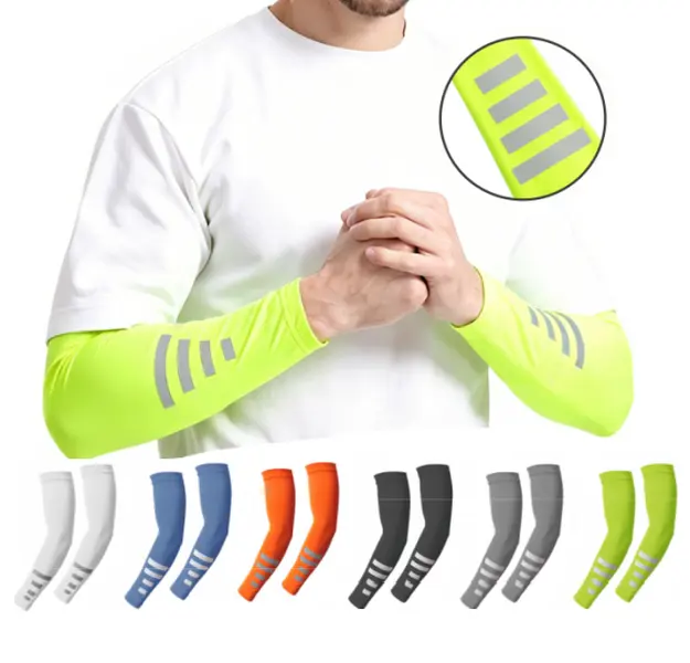 UPF50+ Arm Sleeves - 16.9in Adjustable Strap,Anti-slip,Reflective Strip,Breathable,Cooling,Easy-care,Tattoo Cover Activewear Arm Compression Protective Gear for Cycling, Running