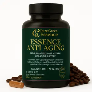 Pure Green Essence  Formula with Colombian Green Coffee Extract Hydrolyzed Collagen & Vitamin C 60 Capsules Premium Antioxidant Support for Radiant Skin