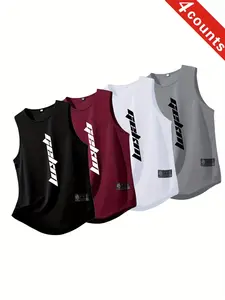 Men's Quick-Dry Sports Vest, Sleeveless Gym Vest 4-Pack, Sport Vests, Moisture-Wicking, Breathable, Ideal for Running, Swimming, Fitness Training