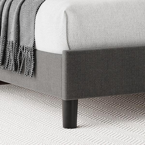 GARVEE Twin Bed Frame with Headboard, Linen Upholstered Twin Bed Frames with Solid Wooden Slats Support, No Box Spring Needed, Noise-Free, Grey