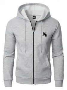 Spring and autumn new men's jacket trend personality horse pattern printing zip hooded regular large size leisure sports fitness running outdoor camping men's sportswear