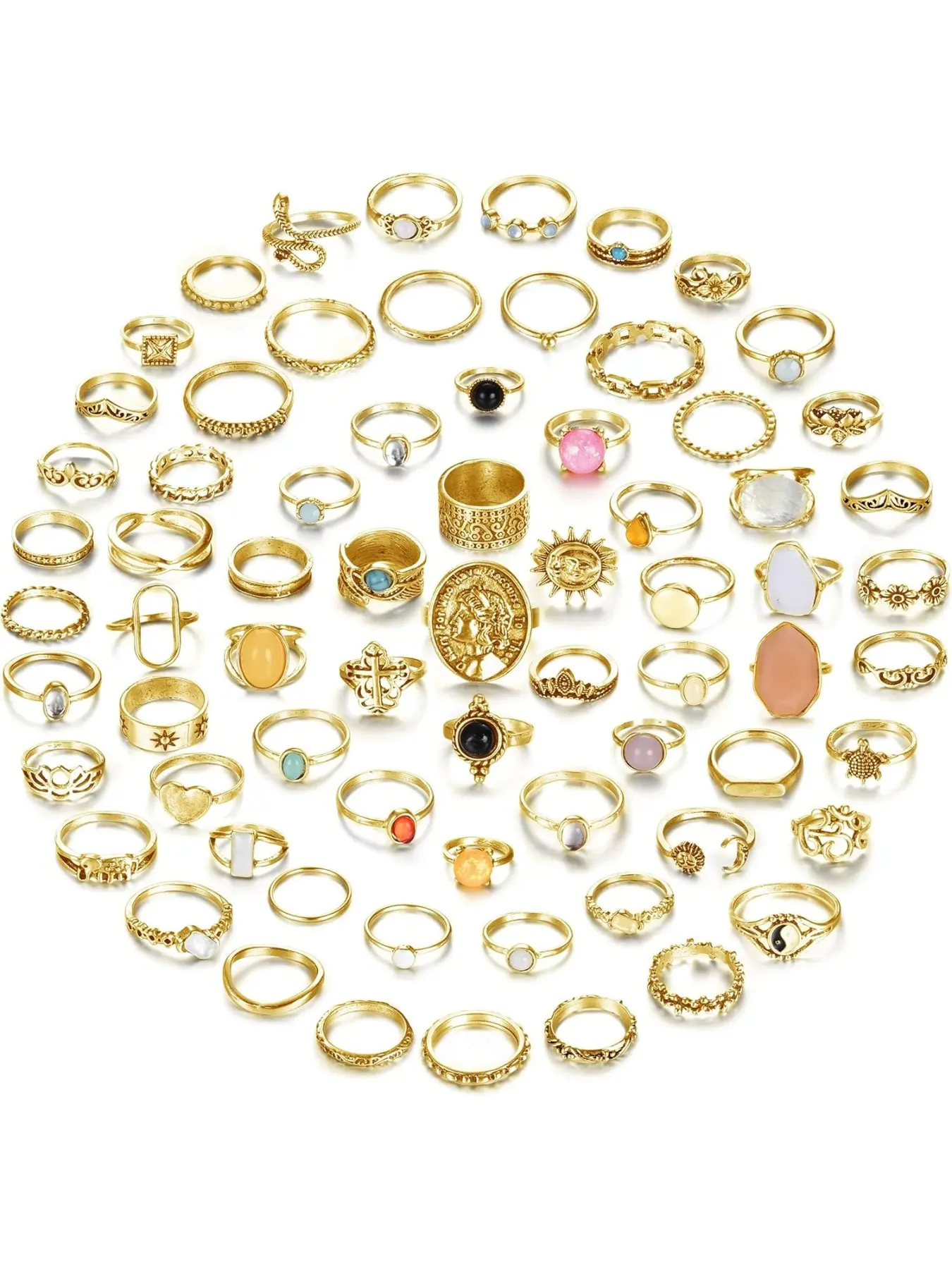 70 Pcs Vintage Crystal Ring Set Jewelry Knuckle Rings for Women Bohemian Stackable Joint Rings Retro Boho Stacking Joint Finger Rings Pack Jewellery Fashion Stackable Rings