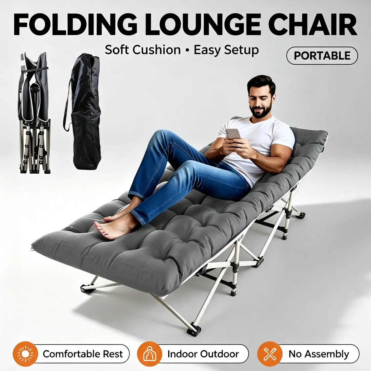 500LBS Heavy-Duty Folding Camping Bed Cot with  Mattress Portable Sturdy Comfortable for Outdoor Adventures 74''*28'' Sleeping Bed Thickened Steel Pipe Framework Anti-Slip Feet  Camping Gear,dorm essentials,home decor Camping Lounger, Oxford Camp Chair