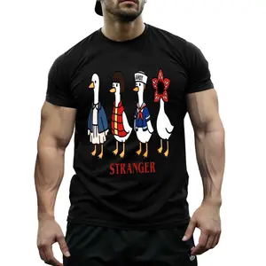 Funny Stranger Goose "Just A Stranger Goose" Polyester T-Shirt - Viral Stranger Things Parody Graphic Tee, Breathable Quick-Dry Crewneck, Cute Duck Characters, Durable Non-Cotton Fabric for Fans & Casual Wear