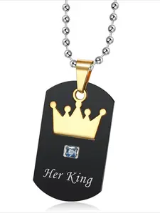 European and American Trendy Her King&His Queen Crown Army Brand Couple Necklace Stainless Steel Non Fading Hip Hop Style Couple Jewelry