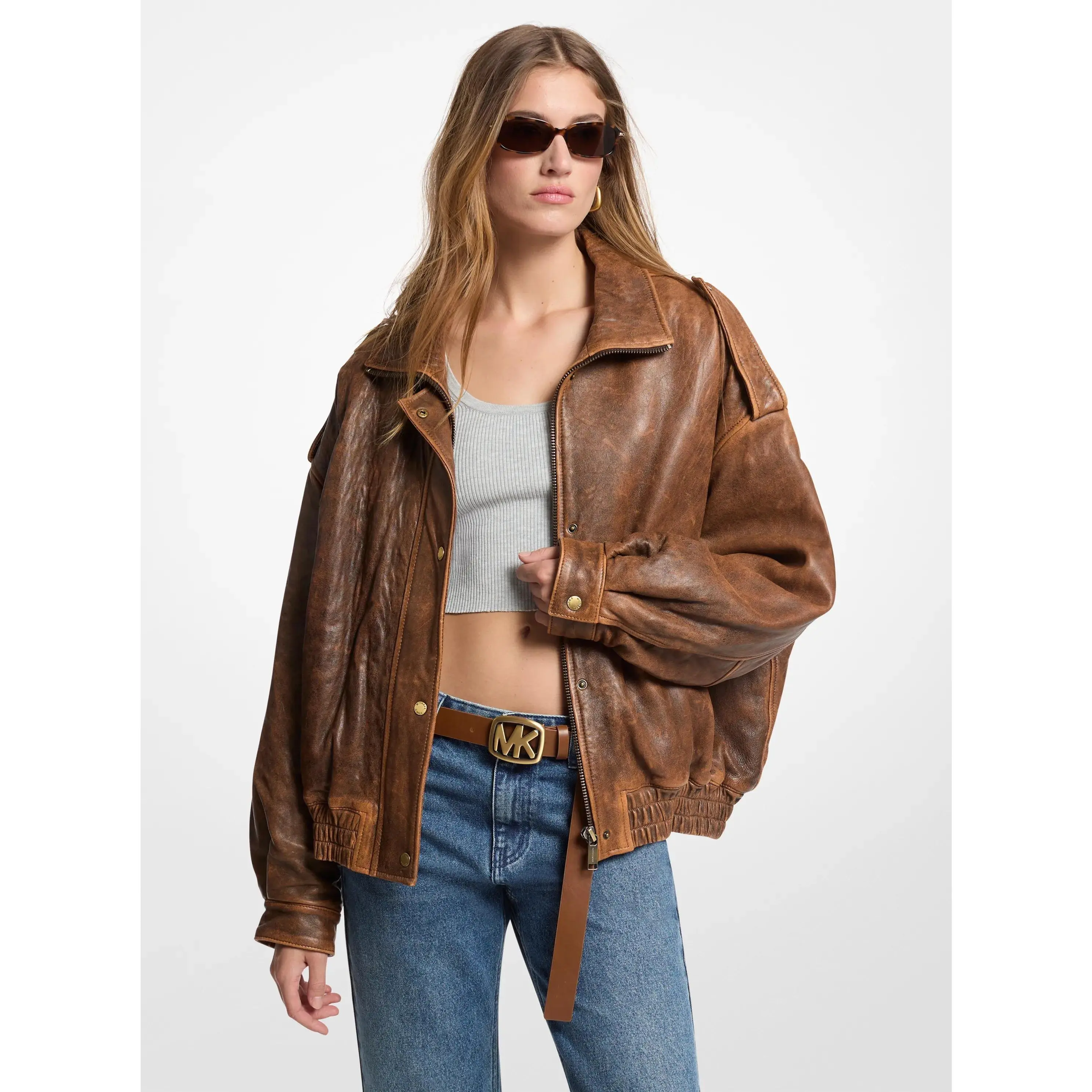 Oversized Burnished Leather Jacket