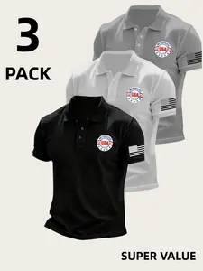 Men's New Polo Shirts Short Sleeve T-Shirt Set, Summer Fashion Print, Breathable Quick-Dry Fitness Sports Shirt, Knitted Polyester Fabric, Casual Business, Menswear