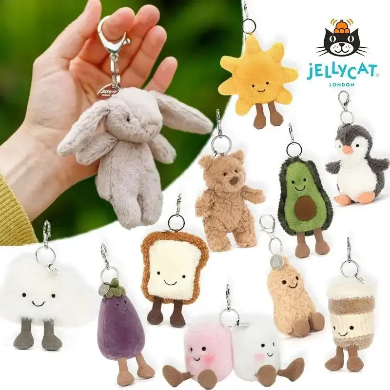 Jellycat Bag Charm Plush Keychain - Cute Kawaii Stuffed Animal Bag Accessory for Backpacks & Handbags - Lightweight Easy Clip Plushie Keyring, Aesthetic Gift for Girls & Women