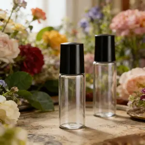 3 transparent glass sample bottles, suitable for essential oil, empty glass ball bottles, equipped with stainless steel balls, perfume ball bottles -3ML