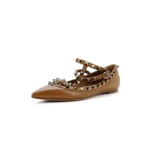 Pre-owned Valentino Garavani Women's Rockstud Caged Ballerina Flats Leather by Rebag