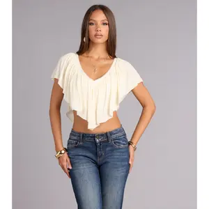 Easy Romance Ruffle Gauze Tie Top