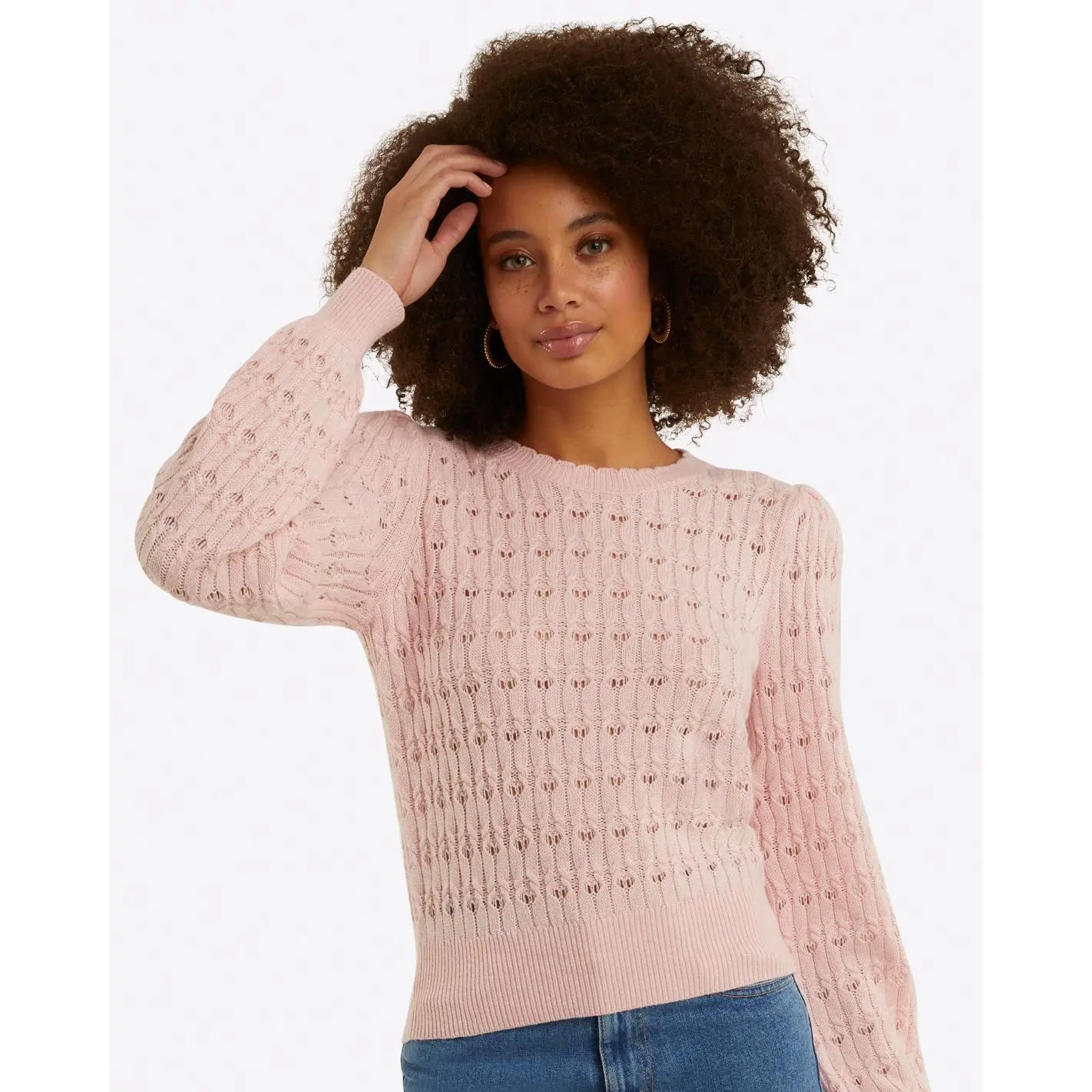 Puff Sleeve Sweater in Pointelle