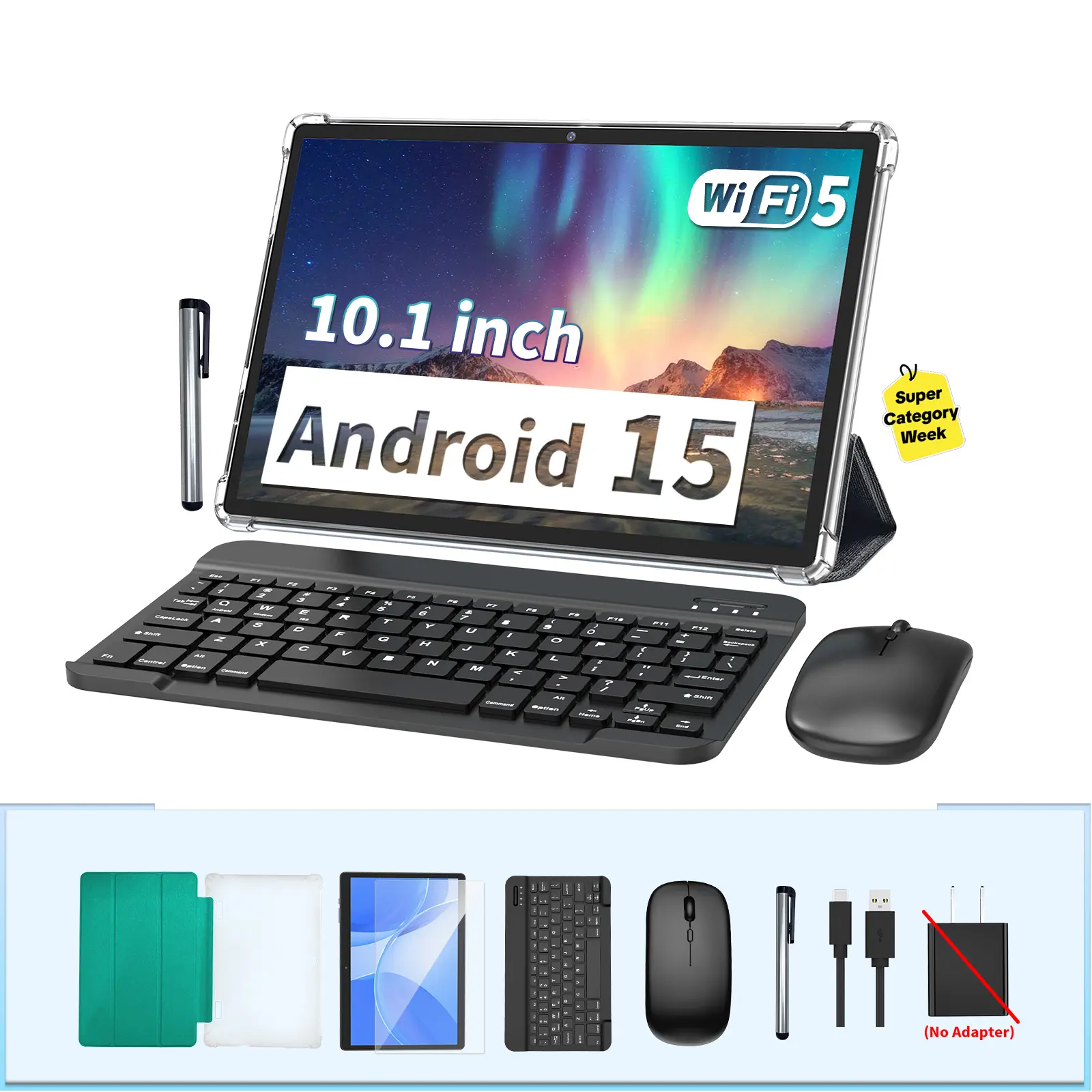 【TikTokShopBackToSchool】PYNAREL Android 15 Wireless Touchscreen Tablet Comprehensive Package with 1 x Stylus, Keyboard, Case, Mouse, Screen Protector, 5G Wi-Fi, Type-C - Daily Use Tech Gadget, Back-to-School Gift Idea,back to school,back to school haul